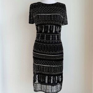 VINTAGE BLACK AND SILVER BEADED MINI DRESS‎